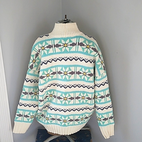 VTG Y2K AMERICAN EAGLE BOHO DAISY WOOL BLEND  OVERSIZED SWEATER WOMANS SP - Picture 3 of 4